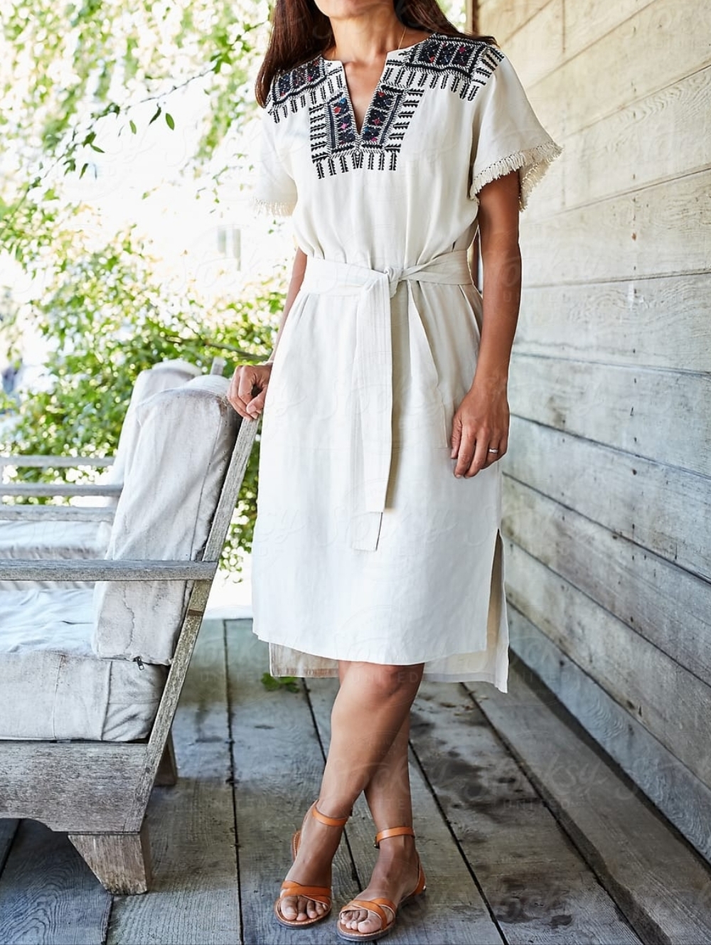 Madewell Embroidered Tribal Paradise Linen Blend Dress S